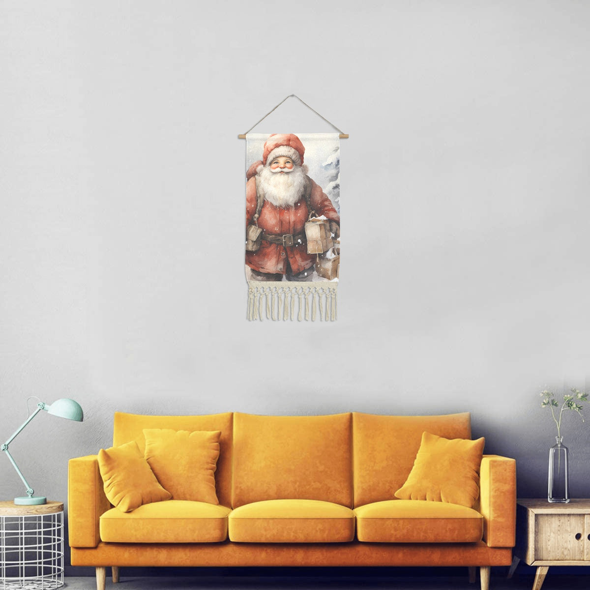 Baha Ranch Cute Santa Wall Hanging Linen Poster Made in America