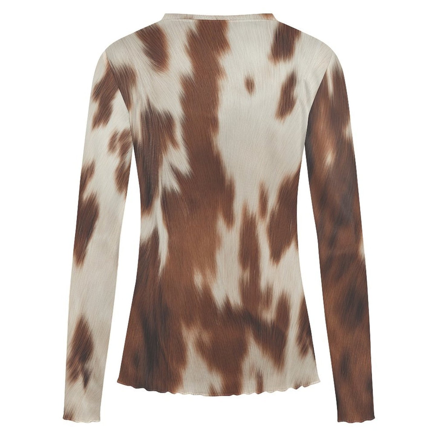 Baha Ranch Cow Print Long Sleeve Mesh Top
