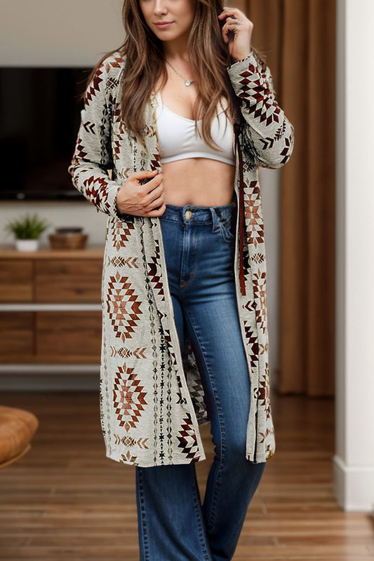 Lightweight Aztec Long Sleeve Duster