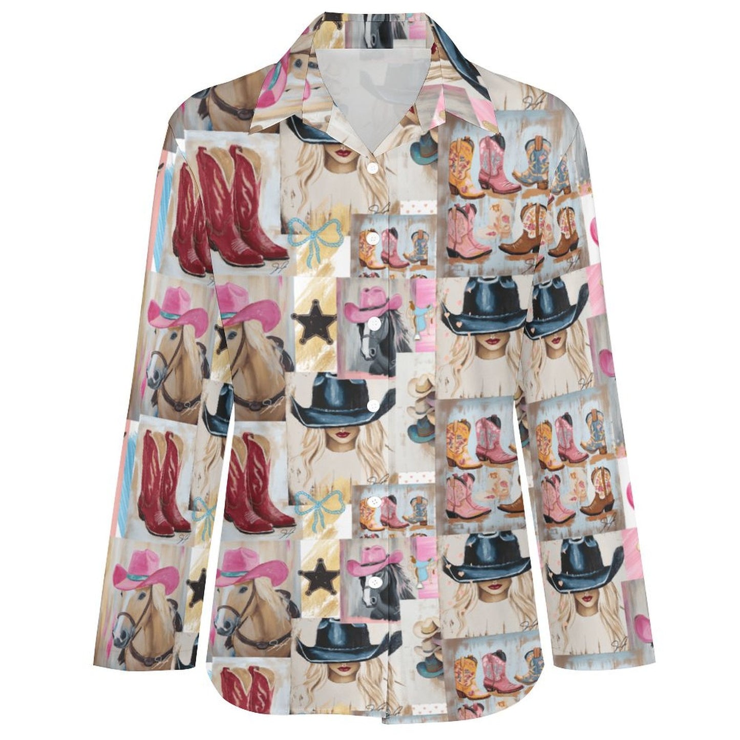Danilo Painted Cowgirl Collage Button Up Shirt