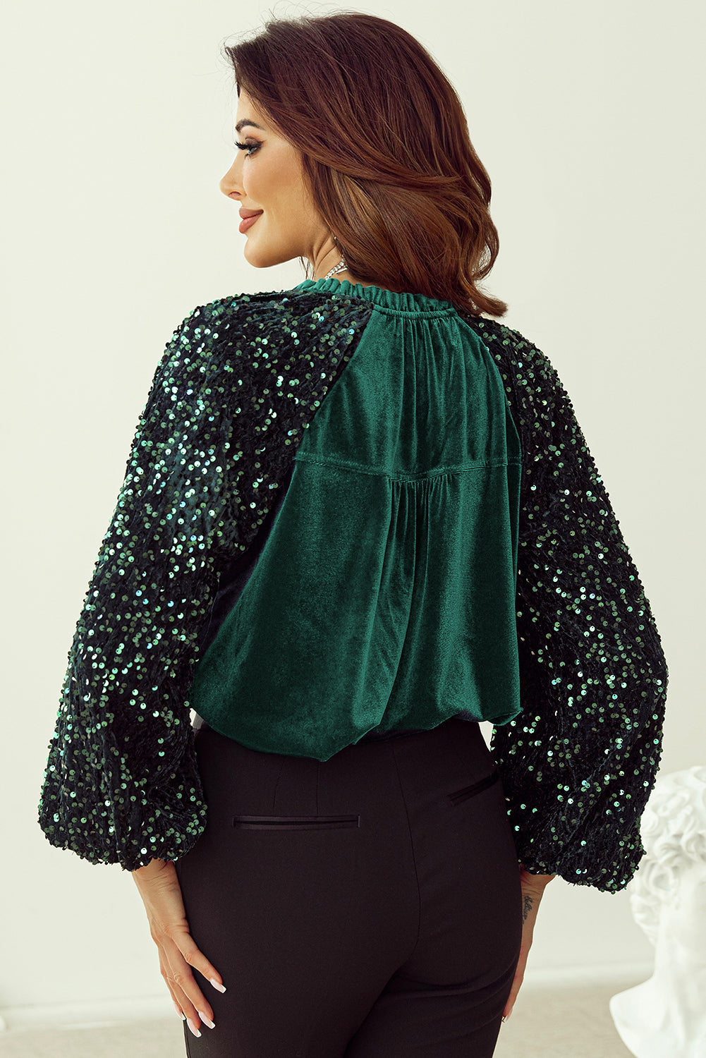 Sequin Sleeve Holiday Velvet Top choice of colors