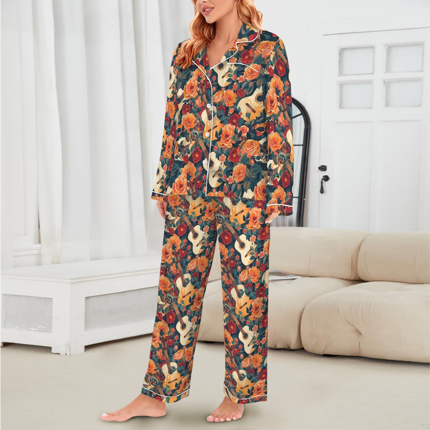 Colores De Mexico Roses & Guitars Satin Pajamas