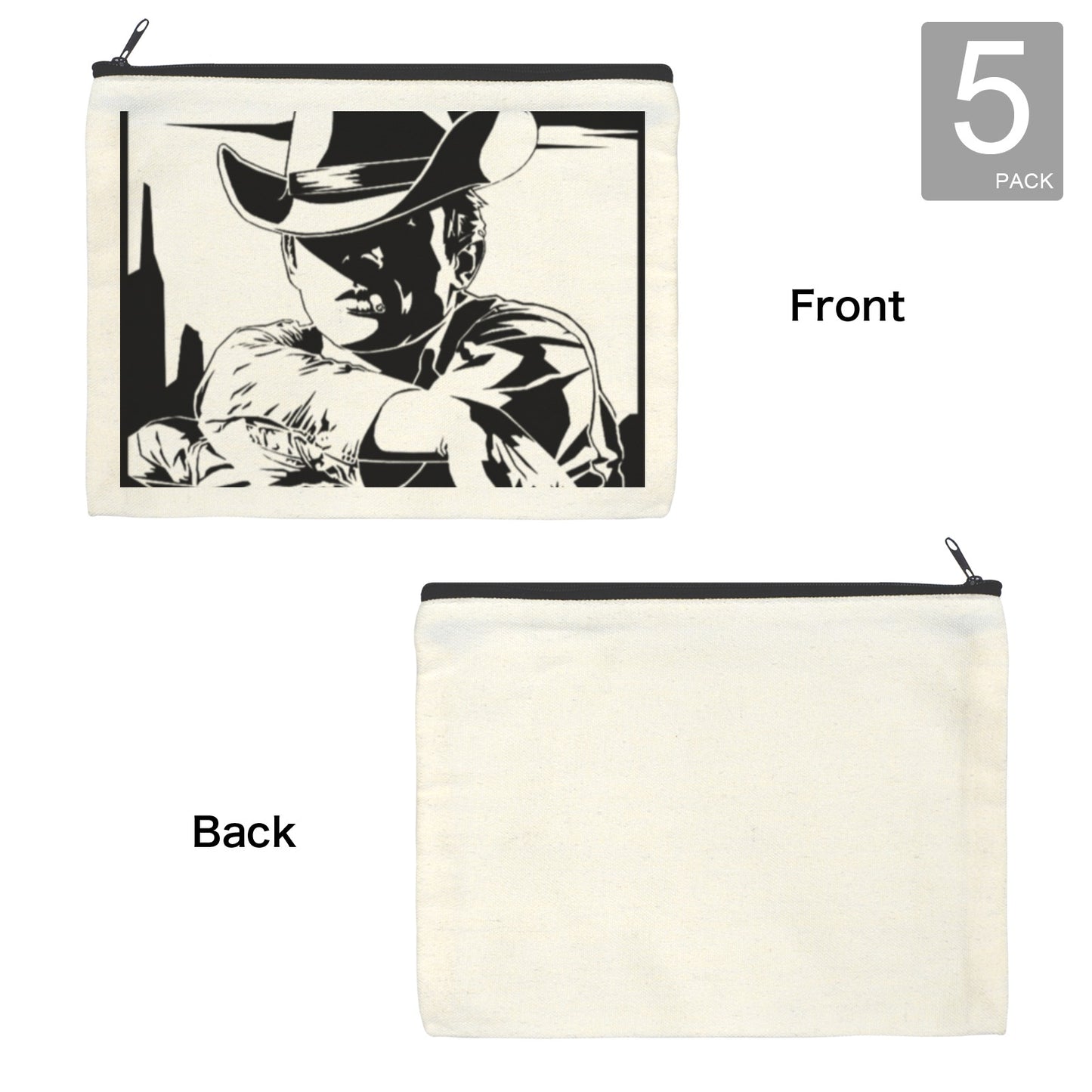 Baha Ranch Black White Cowboy Cosmetic Bag Pack of 5 Made in America