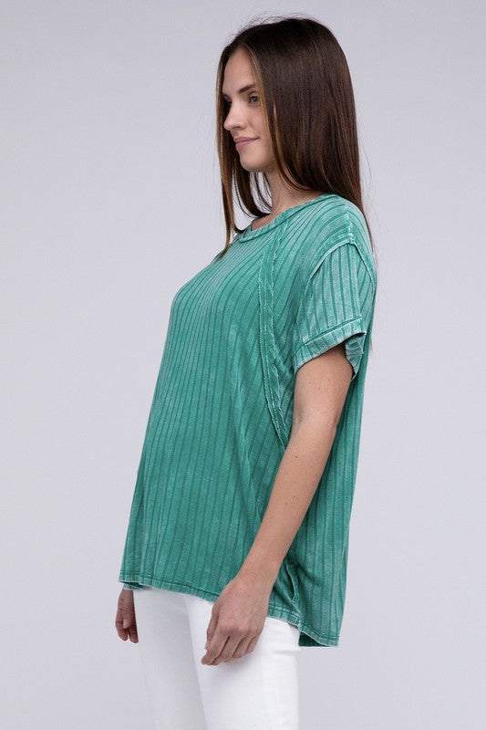 Ribbed Raglan Dolman Sleeve Boat-Neck Top choice of colors