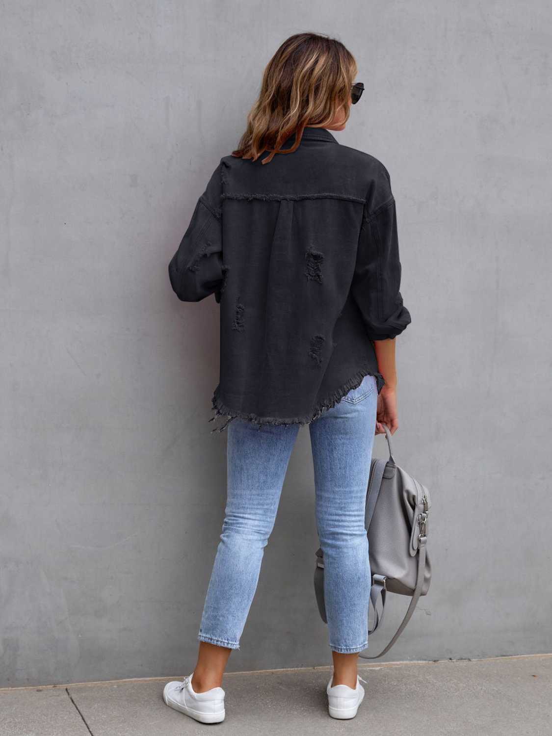 Distressed Drop Shoulder Denim Jacket choice of colors