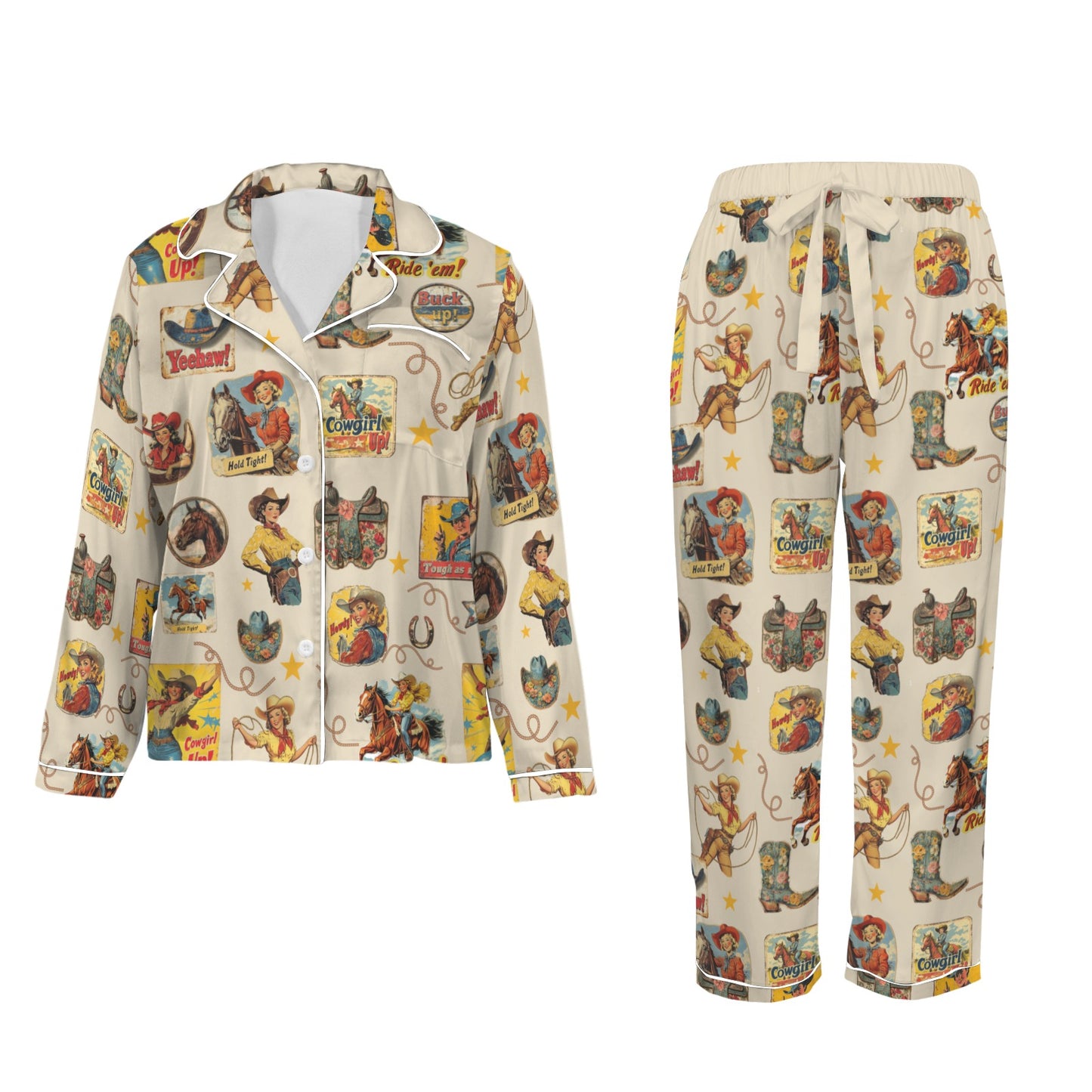 Vintage Cowgirl Collage Western Rodeo Pajamas