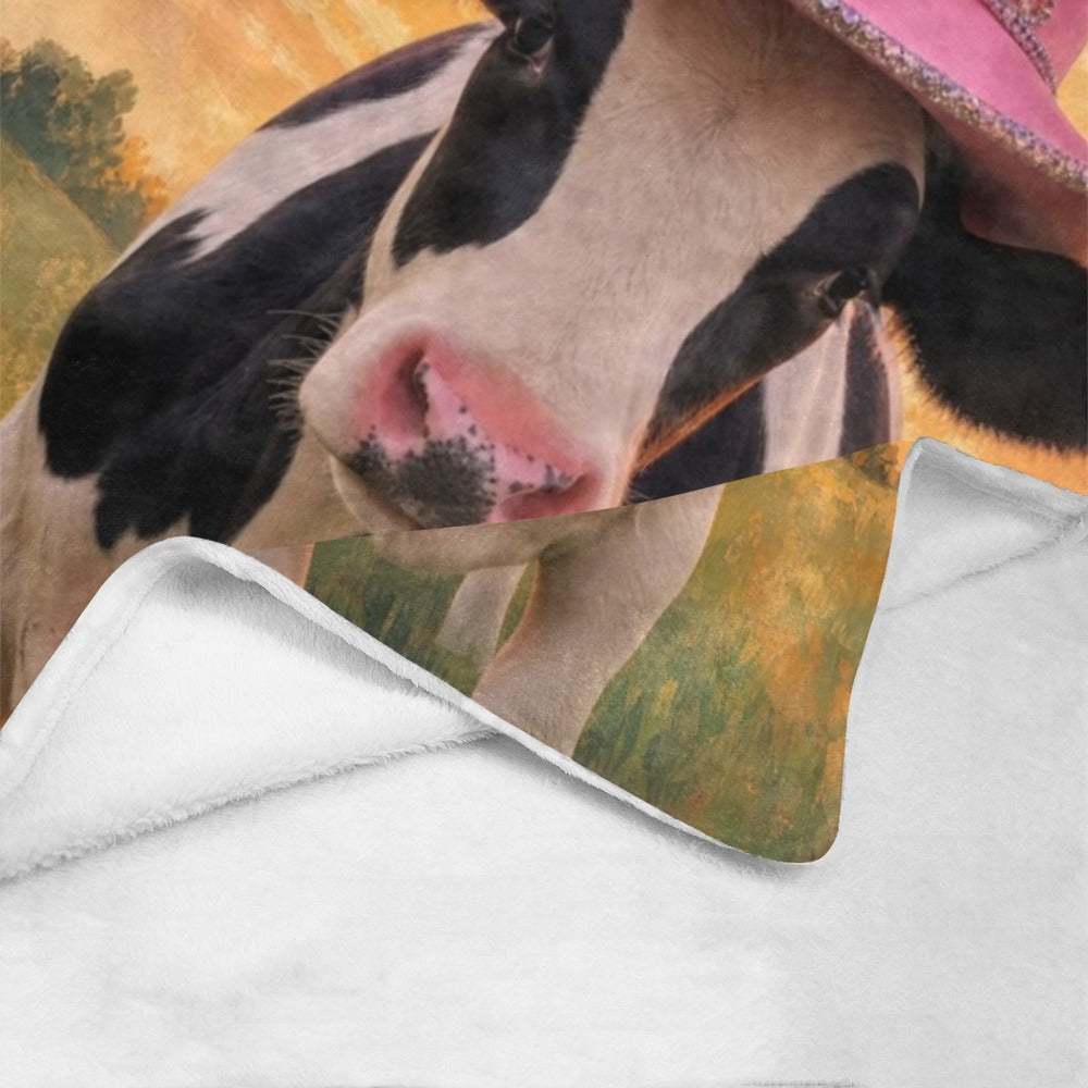 Baha Ranch Cowgirl Cow Ultra Soft Minky Fleece 60" x 80" Throw Blanket Made in America