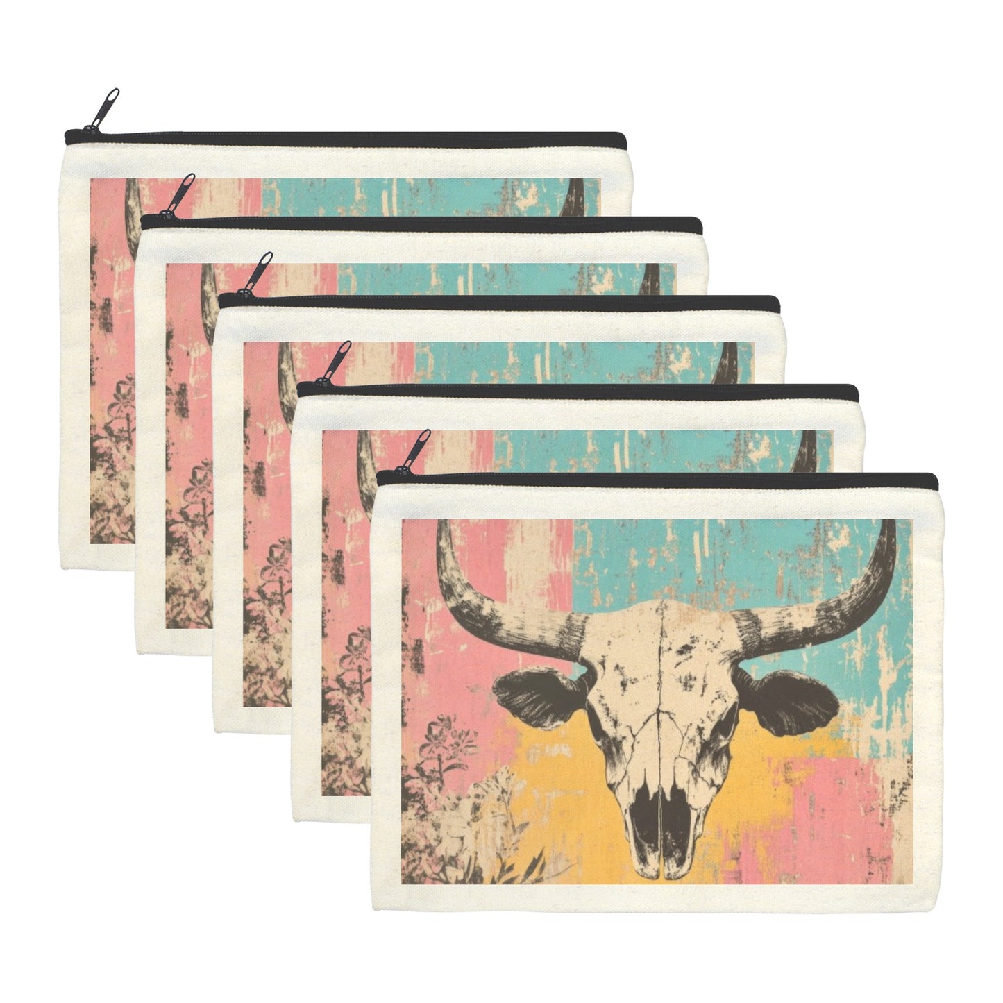 Baha Ranch Pop Western Skull Cosmetic Bag Pack of 5 Made in America