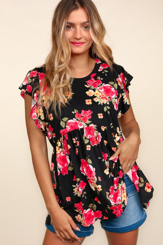 Floral Ruffle Short Sleeve Top