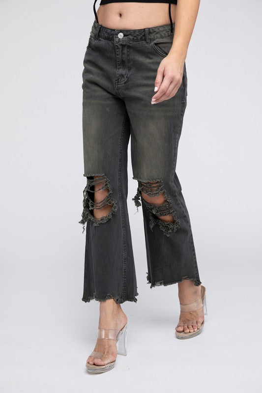 Distressed Vintage Washed Wide Leg Pants choice of colors