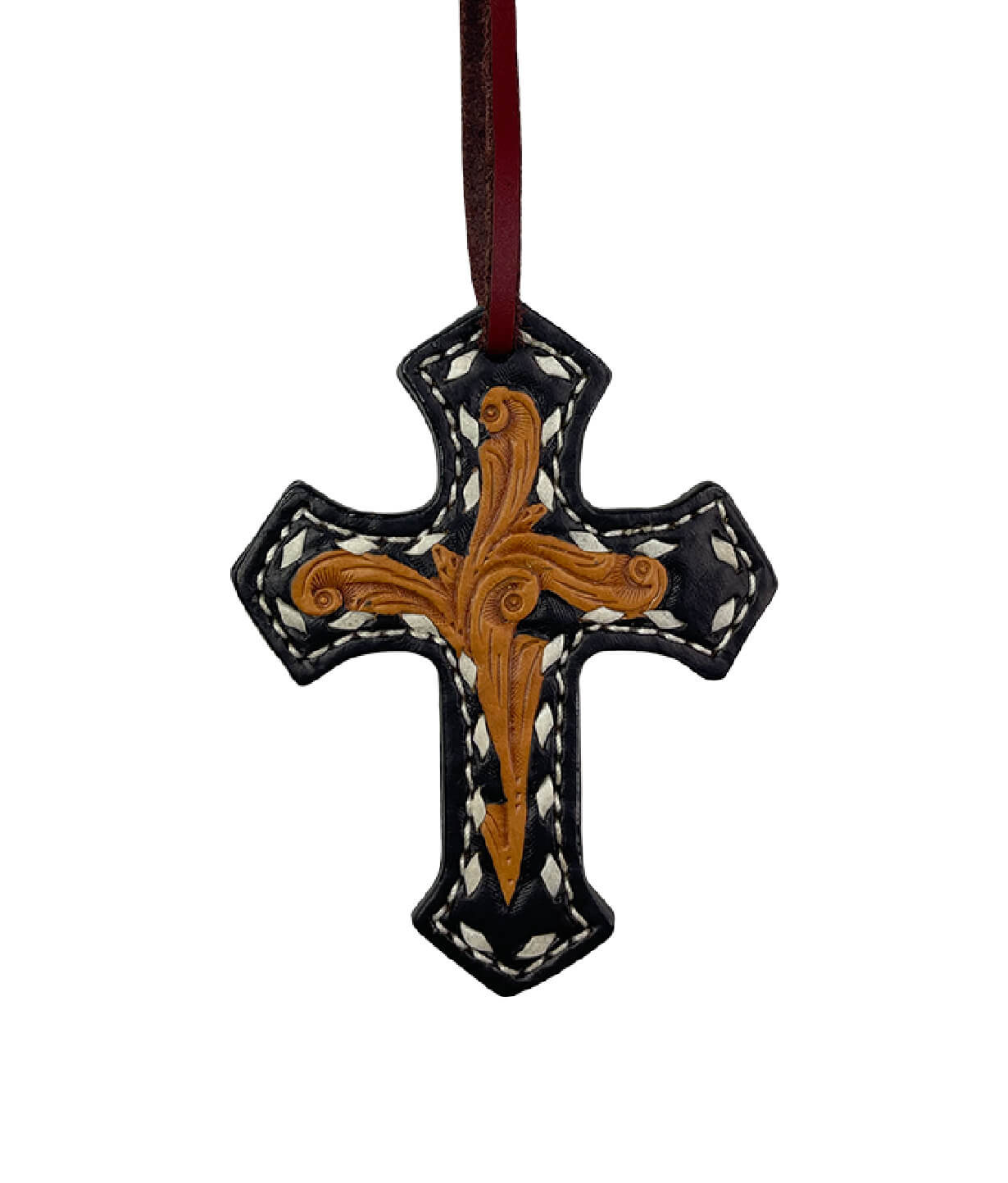 Alamo Saddlery 108-SUNRISE Cross golden leather sunrise tooling paint to the edge with buckstitch