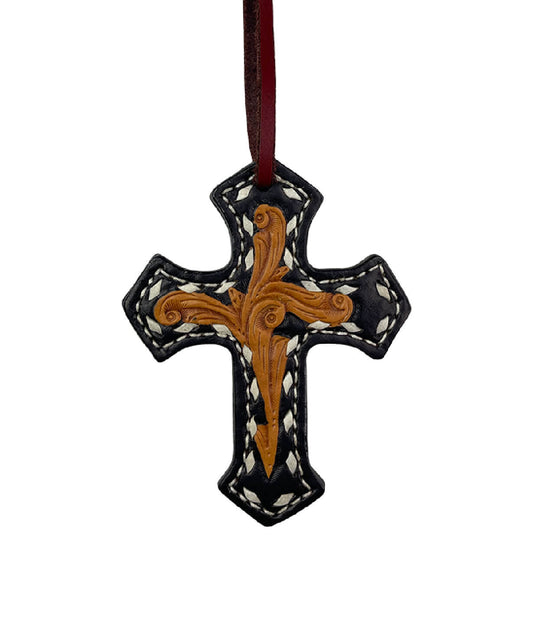 Alamo Saddlery 108-SUNRISE Cross golden leather sunrise tooling paint to the edge with buckstitch