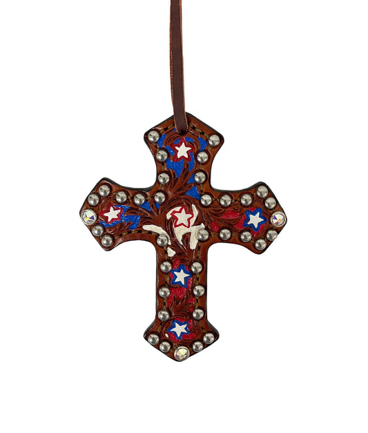 Alamo Saddlery 108-USAJ ross toast leather combo AA and star tooling with background paint, crystals, and spots