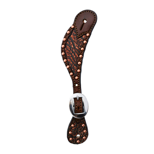 Alamo Saddlery 382-AE Ladies spur straps toast leather whiskey pachyderm overlay with spots