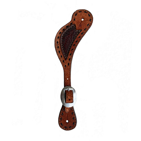 Alamo Saddlery 382-AO Ladies spur straps rough out toast leather with patch and buckstitch