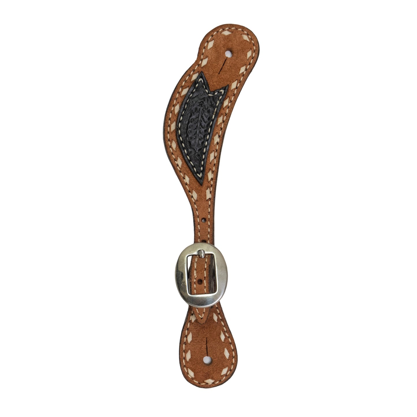 Alamo Saddlery 382-AOA Ladies spur straps rough out toast leather with patch and buckstitch