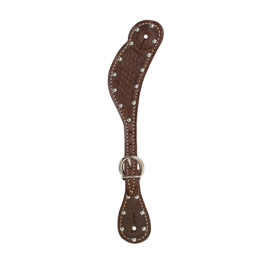 Alamo Saddlery 382-CHKP Ladies spur straps chocolate leather basket tooled with spots