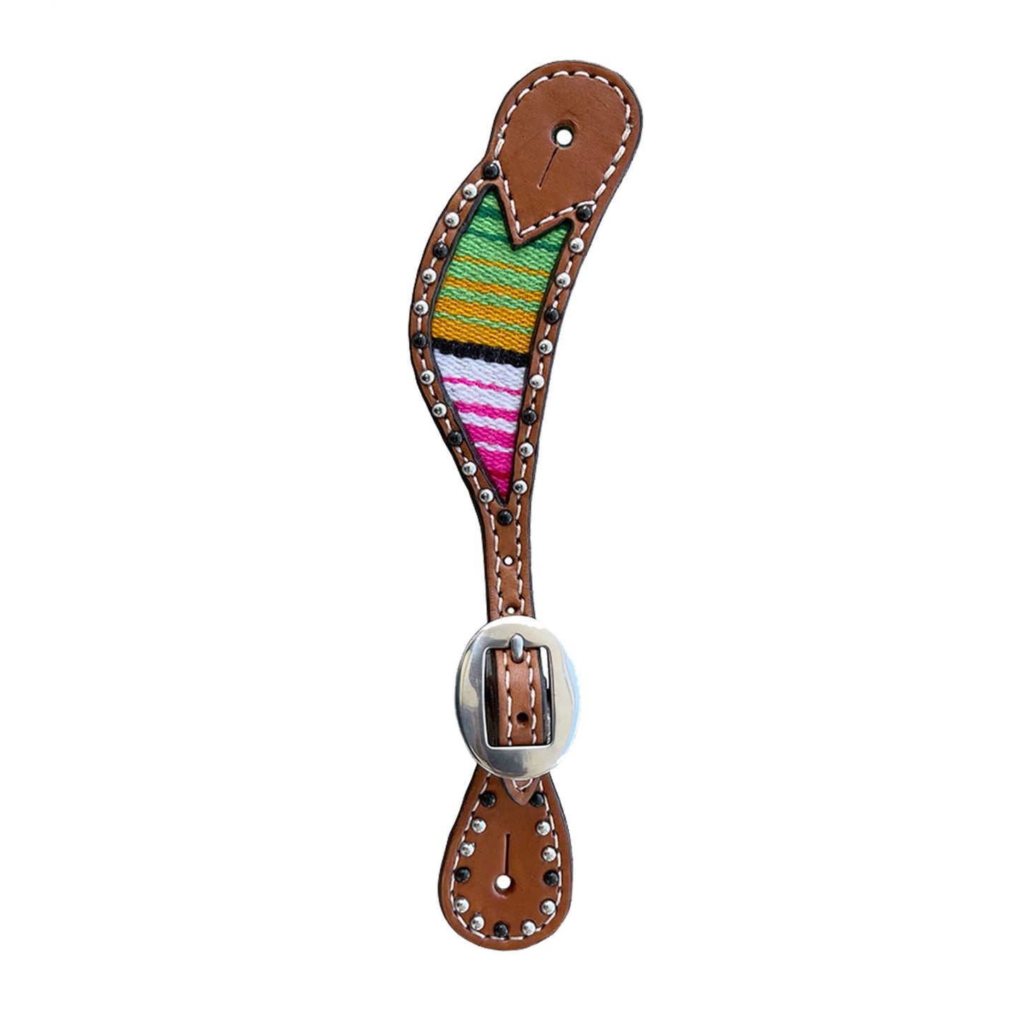 Alamo Saddlery 382-SERAPE Ladies spur straps golden leather serape inlay with spots