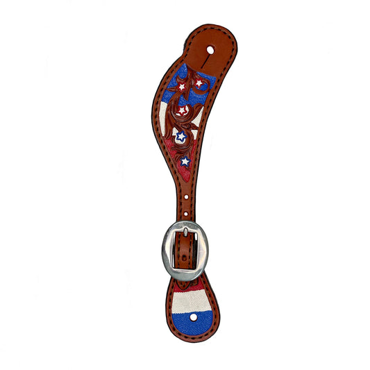 Alamo Saddlery 382-USA Ladies spur straps toast leather USA tooling