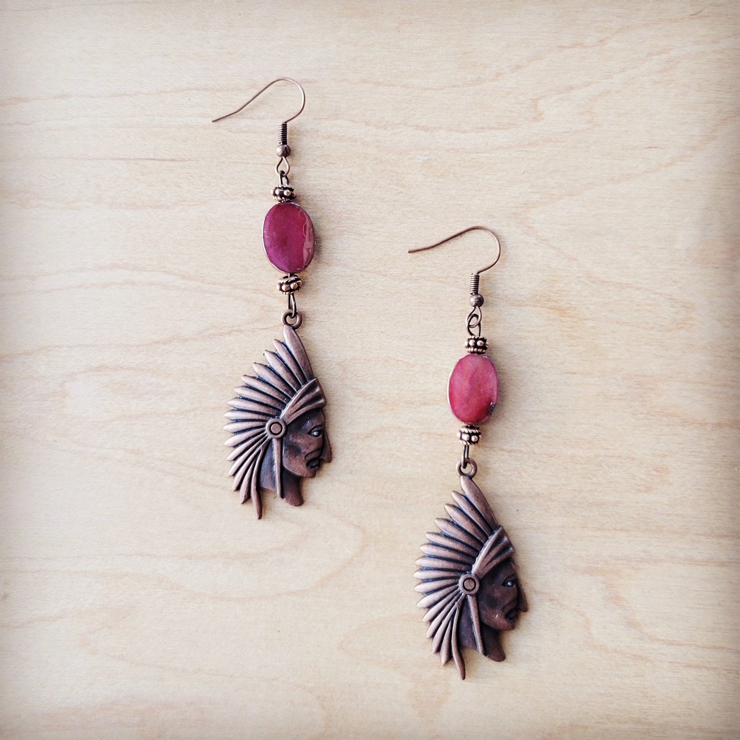 The Jewelry Junkie **Natural Pink Jade Earrings w/ Copper Indian Accent 225t