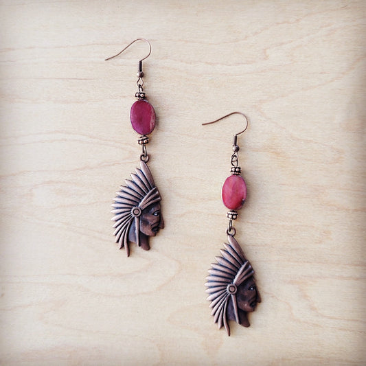 The Jewelry Junkie **Natural Pink Jade Earrings w/ Copper Indian Accent 225t