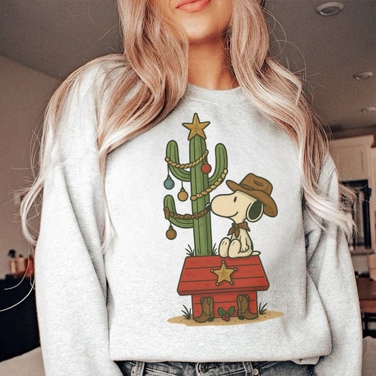 Cowboy Christmas Cactus Pup Sweatshirt Shirt – Graphic Tee, Long Sleeve & Crewneck