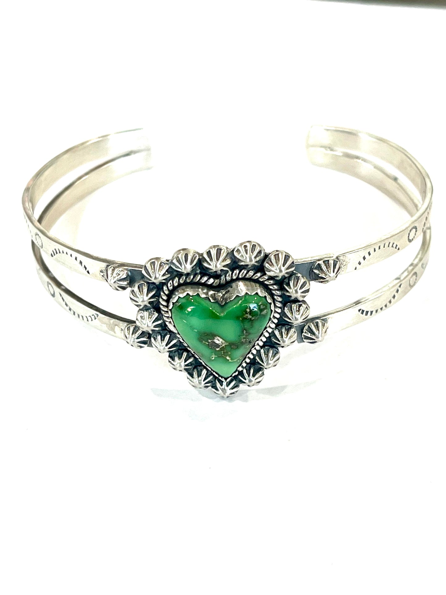 Handmade Sterling Silver Sonoran Gold Turquoise Adjustable Heart Cuff