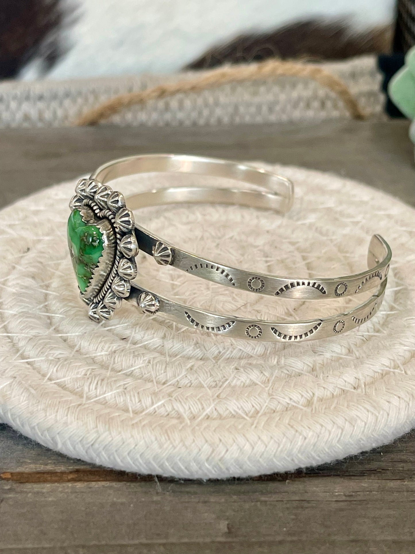 Handmade Sterling Silver Sonoran Gold Turquoise Adjustable Heart Cuff