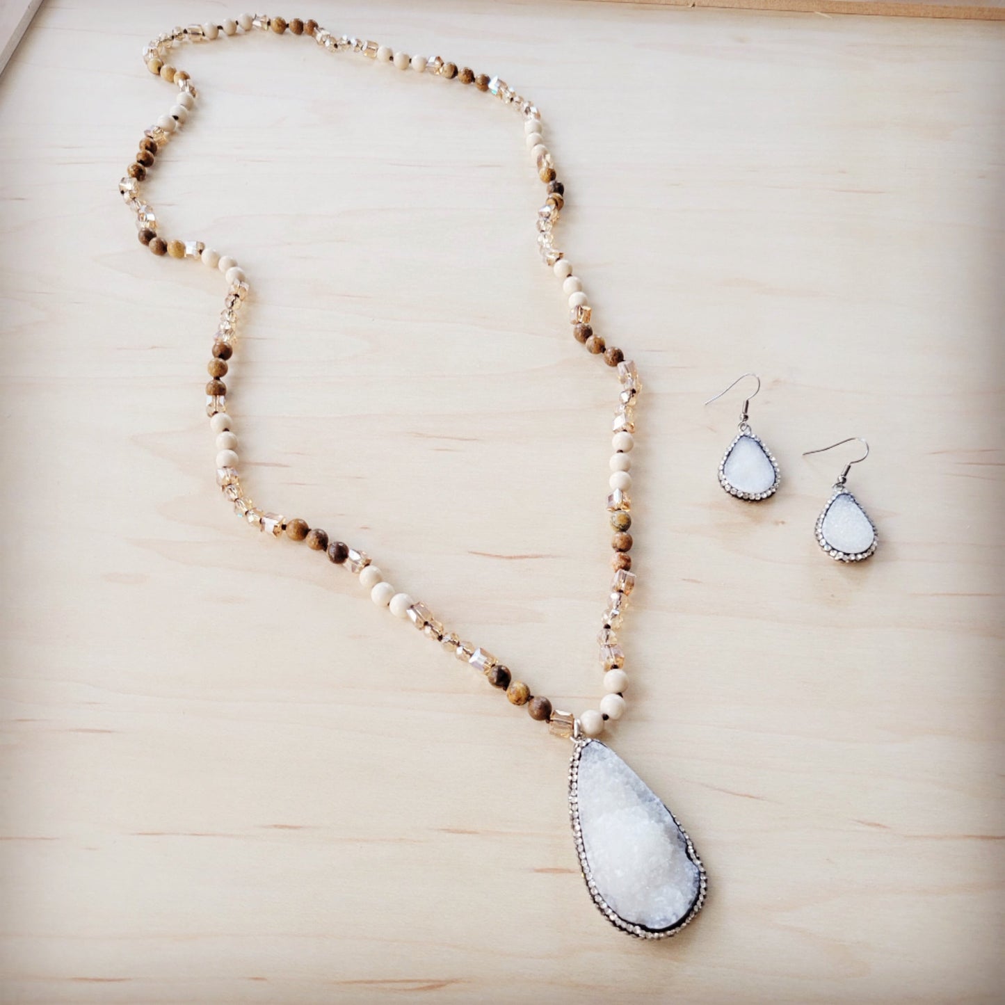 The Jewelry Junkie Picture Jasper Beaded Necklace w/ Druzy Pendant 262v