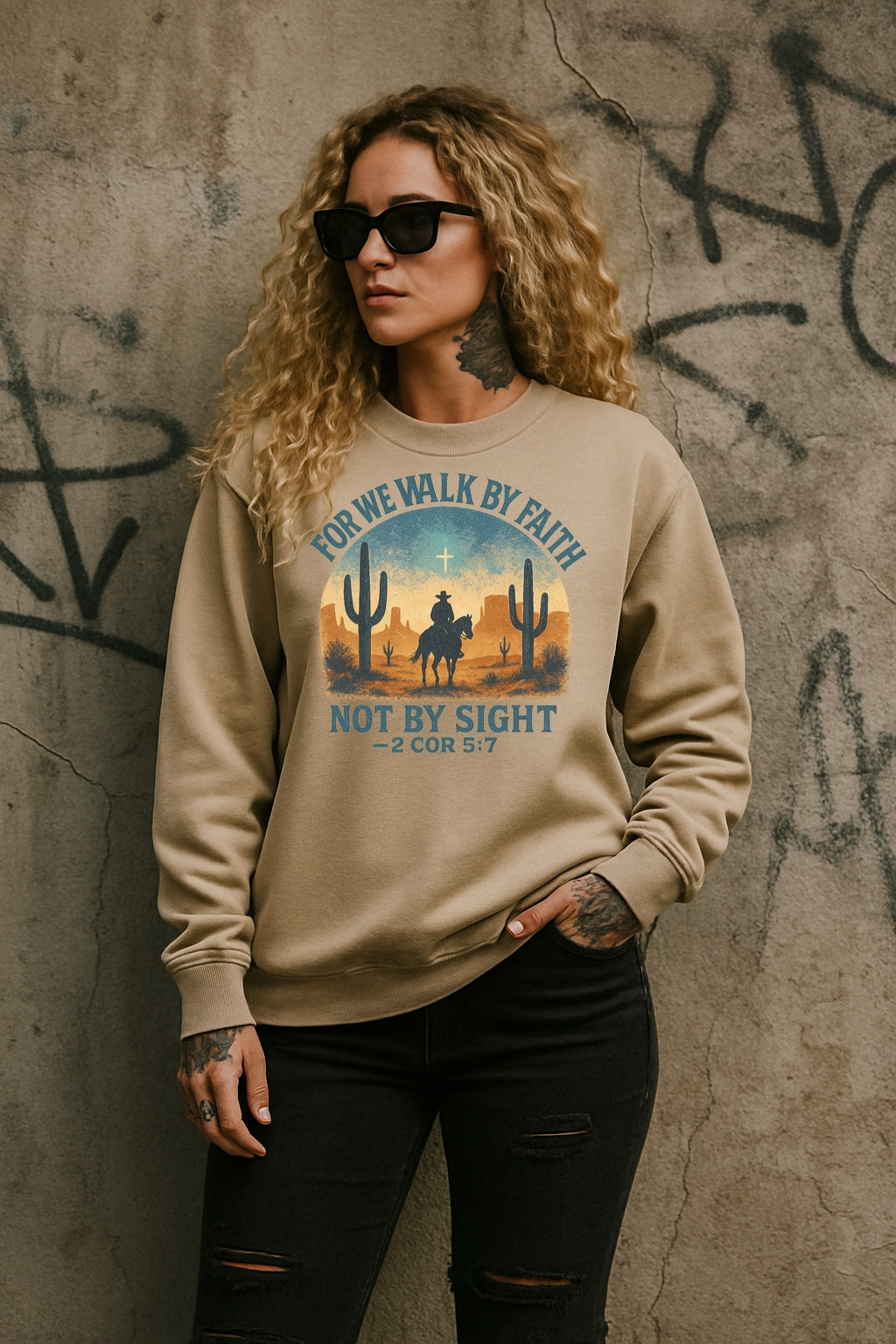 For We Walk By Faith Not By Sight Western Christian Shirt – Graphic Tee, Long Sleeve & Crewneck.