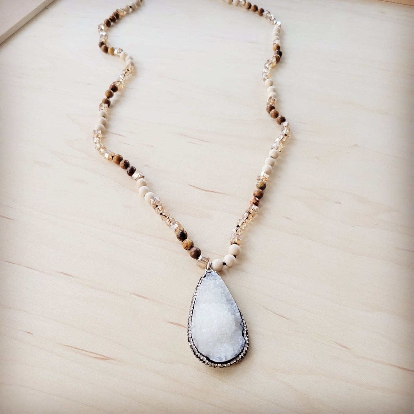 The Jewelry Junkie Picture Jasper Beaded Necklace w/ Druzy Pendant 262v