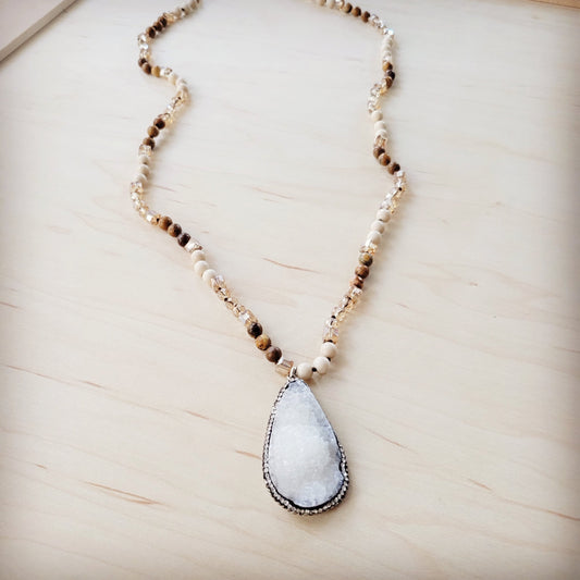 The Jewelry Junkie Picture Jasper Beaded Necklace w/ Druzy Pendant 262v