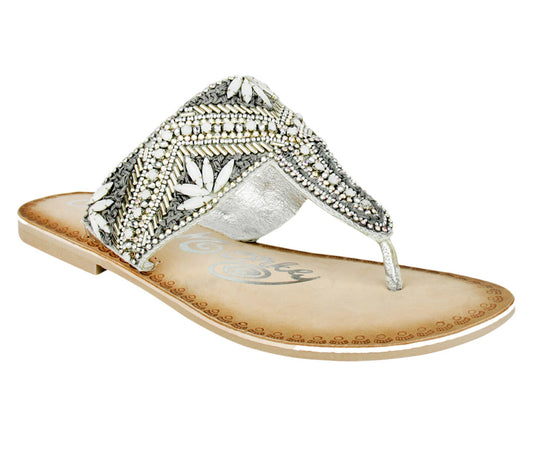 Naughty Monkey Amare Beaded Leather Beaded Sandals in Silver