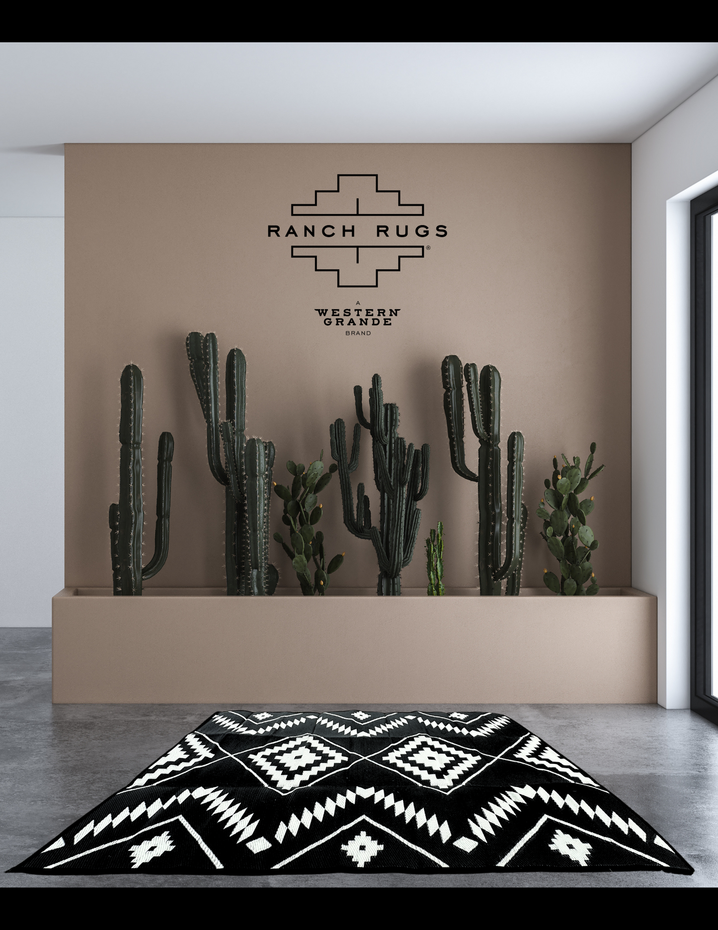 Black + Ivory - 6ft x 9ft - RANCH RUGS  -THE DAVIS -Aztec Southwestern Floor Covering