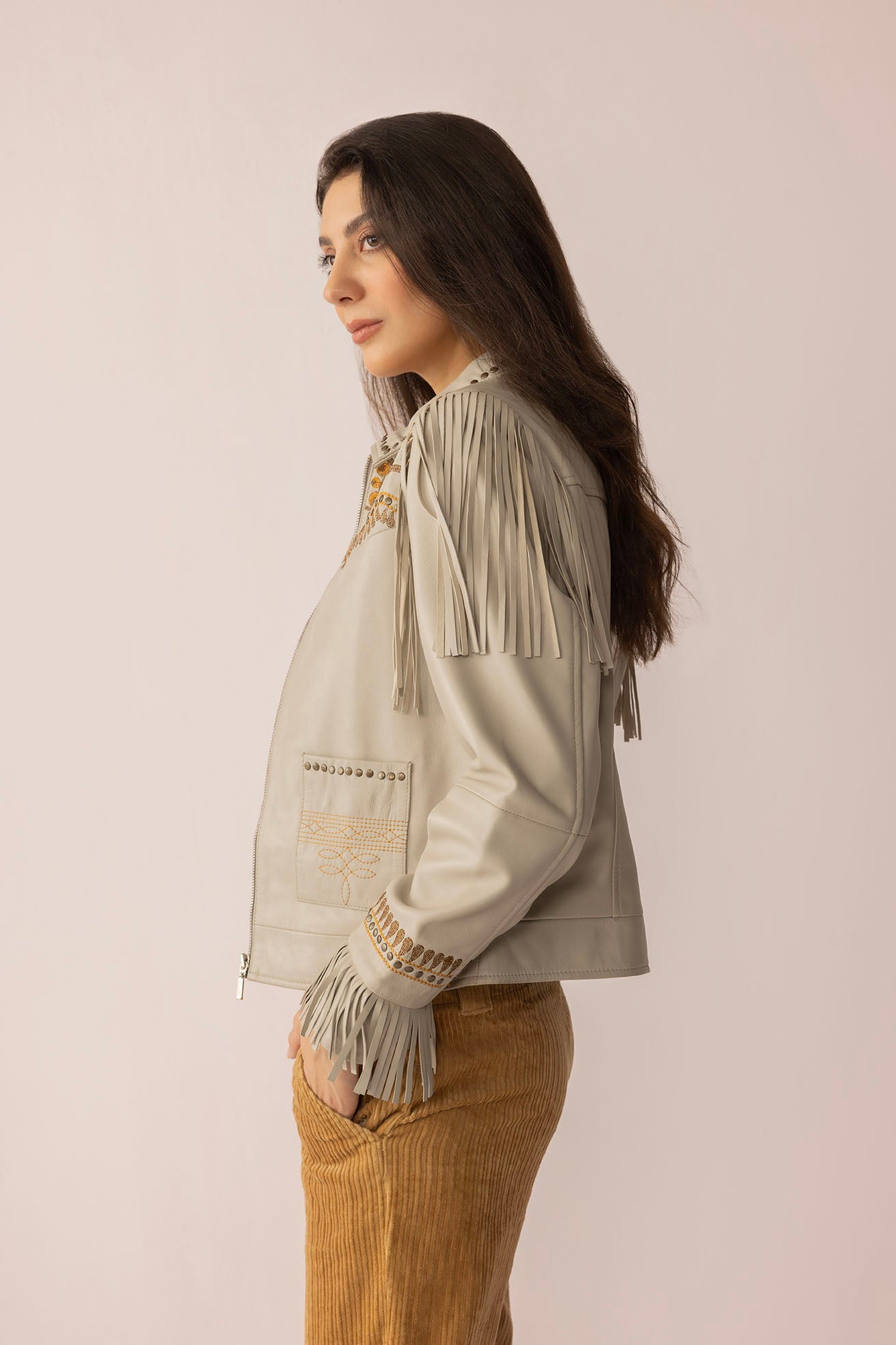 Myra Dust & Daisies Leather Jacket in Starlit White