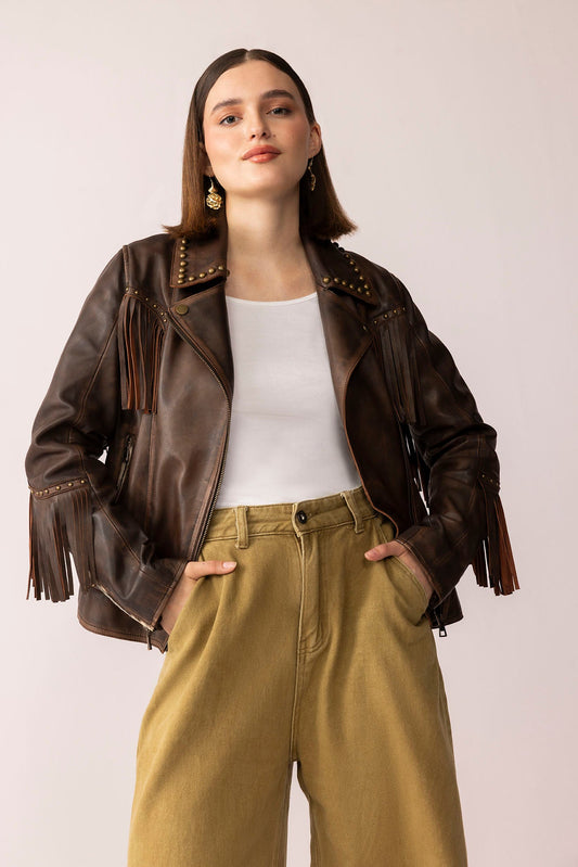 Myra Fury Rider Leather Jacket in Smoky Brown