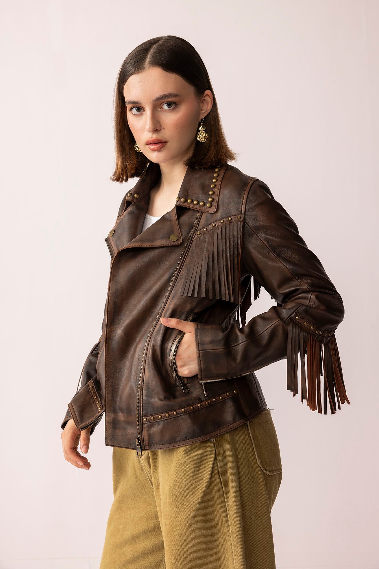 Myra Fury Rider Leather Jacket in Smoky Brown