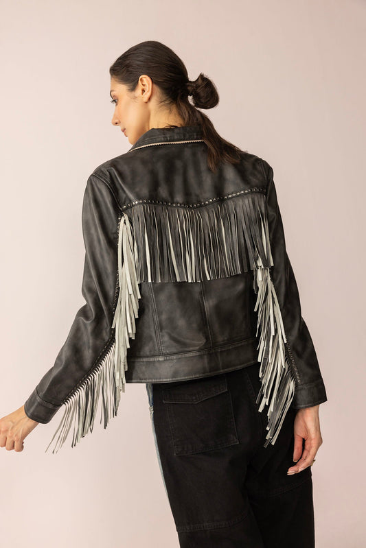 Myra Midnight Maverick Leather Jacket in Shadow Black