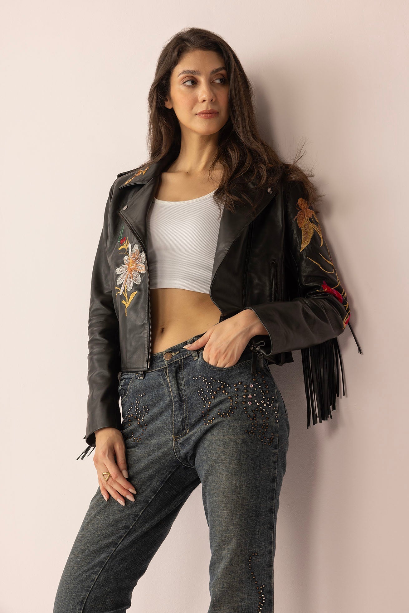 Myra Thorn & Thunder Leather Jacket in Ink Bloom