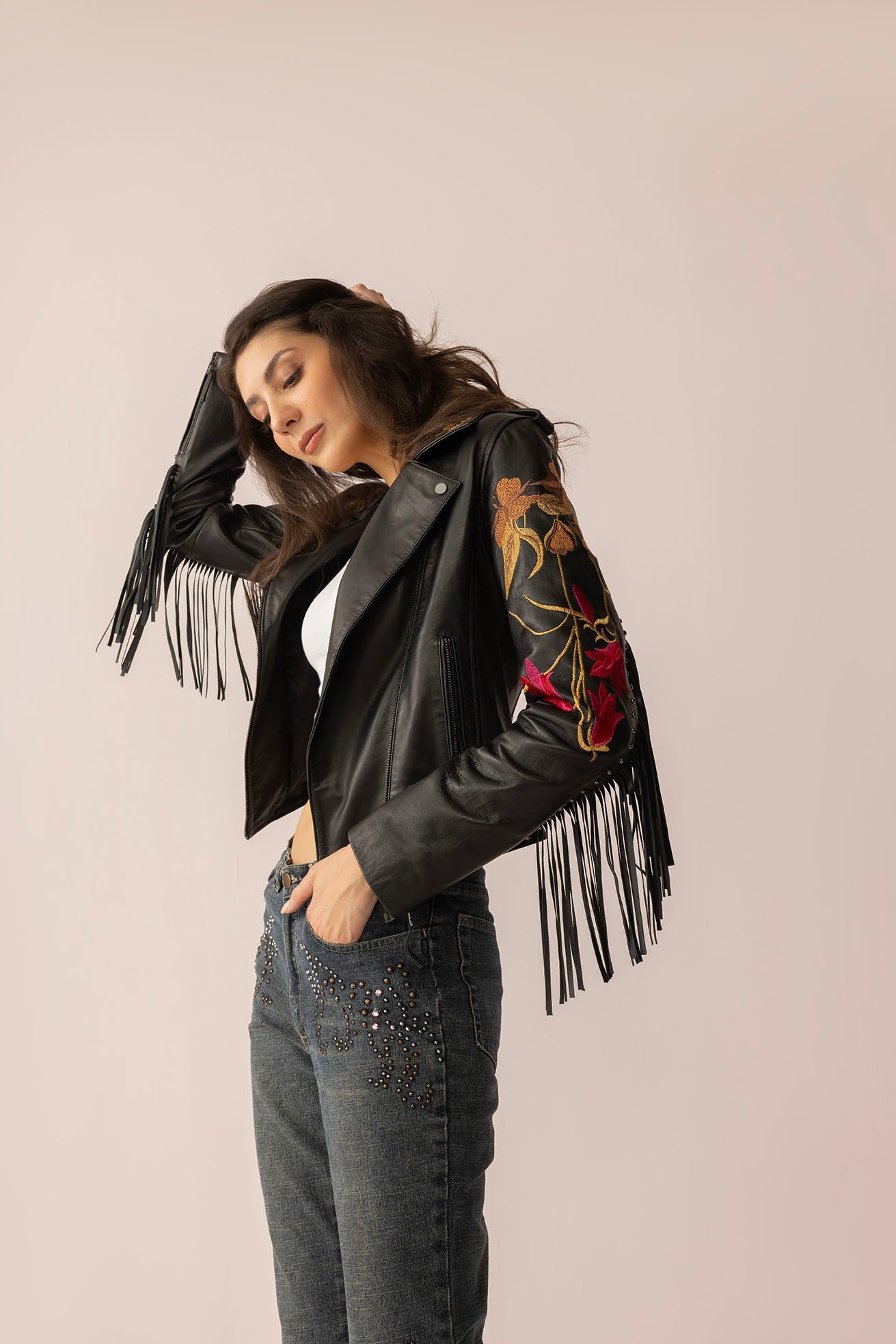 Myra Thorn & Thunder Leather Jacket in Ink Bloom