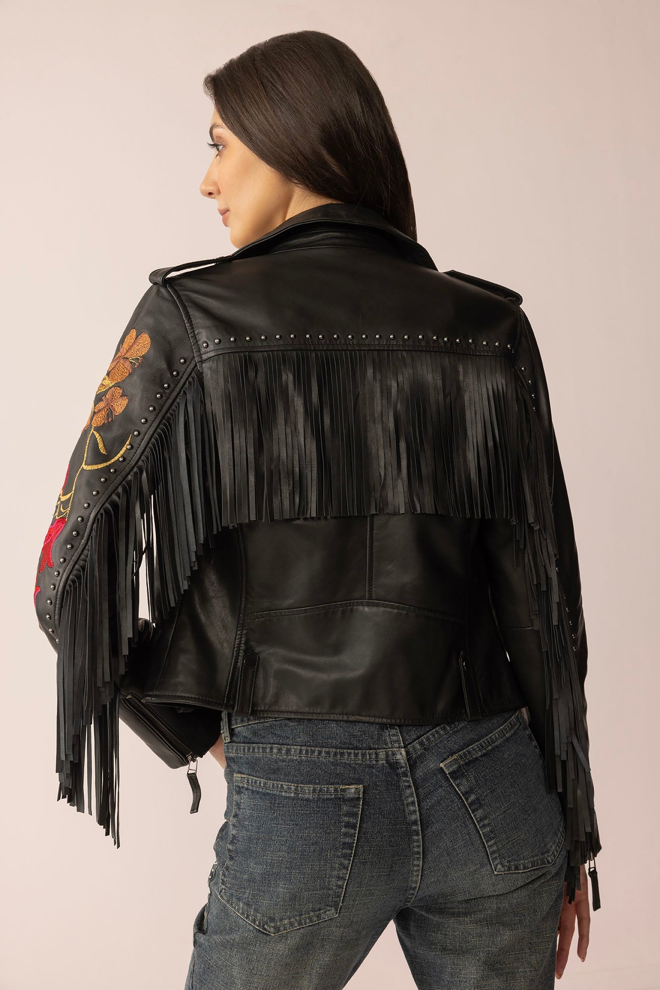 Myra Thorn & Thunder Leather Jacket in Ink Bloom