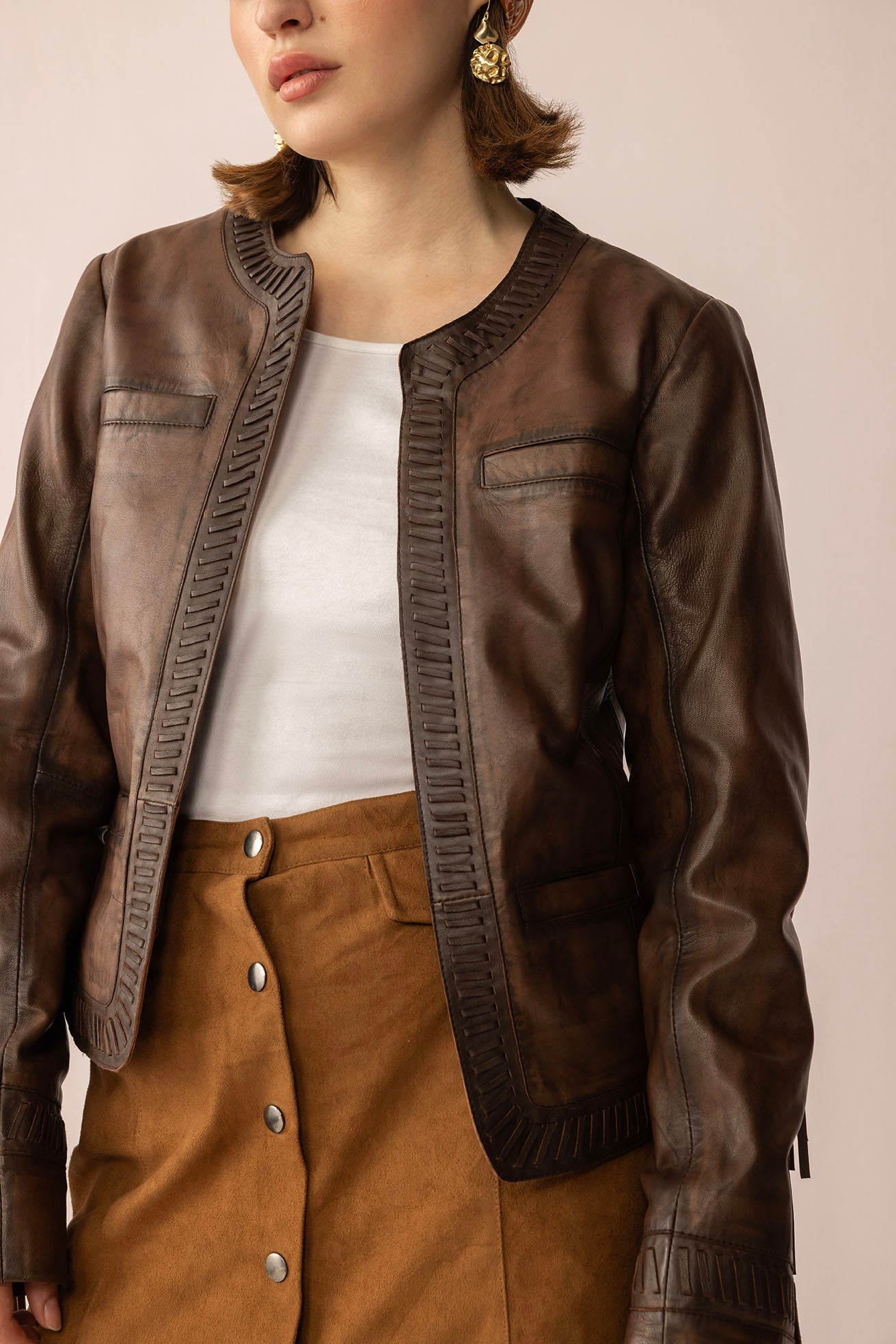 Myra The Outlaw Edit Leather Jacket in Dusk Brown