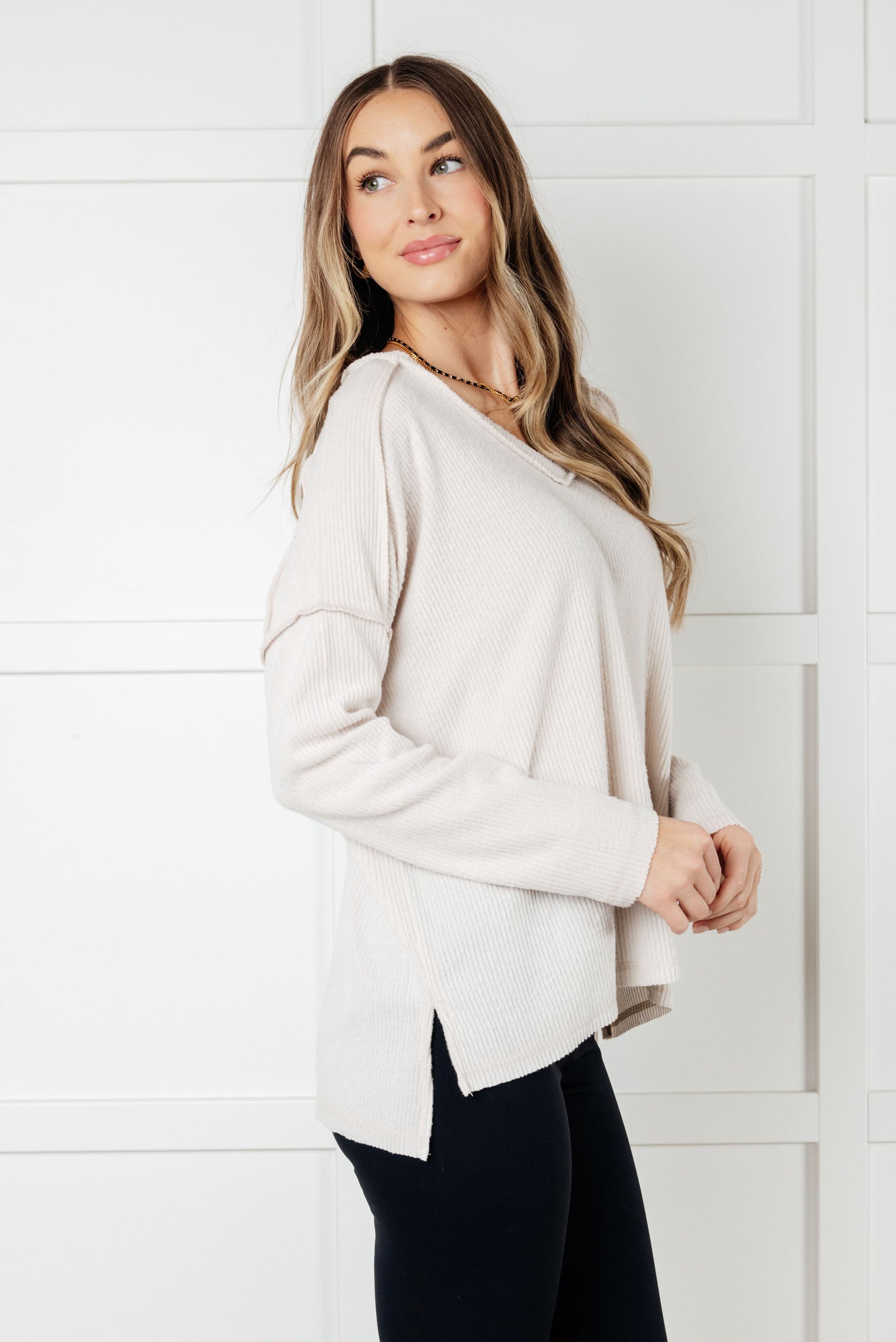 Zenana Brand Brushed Hacci Top in Sand Beige