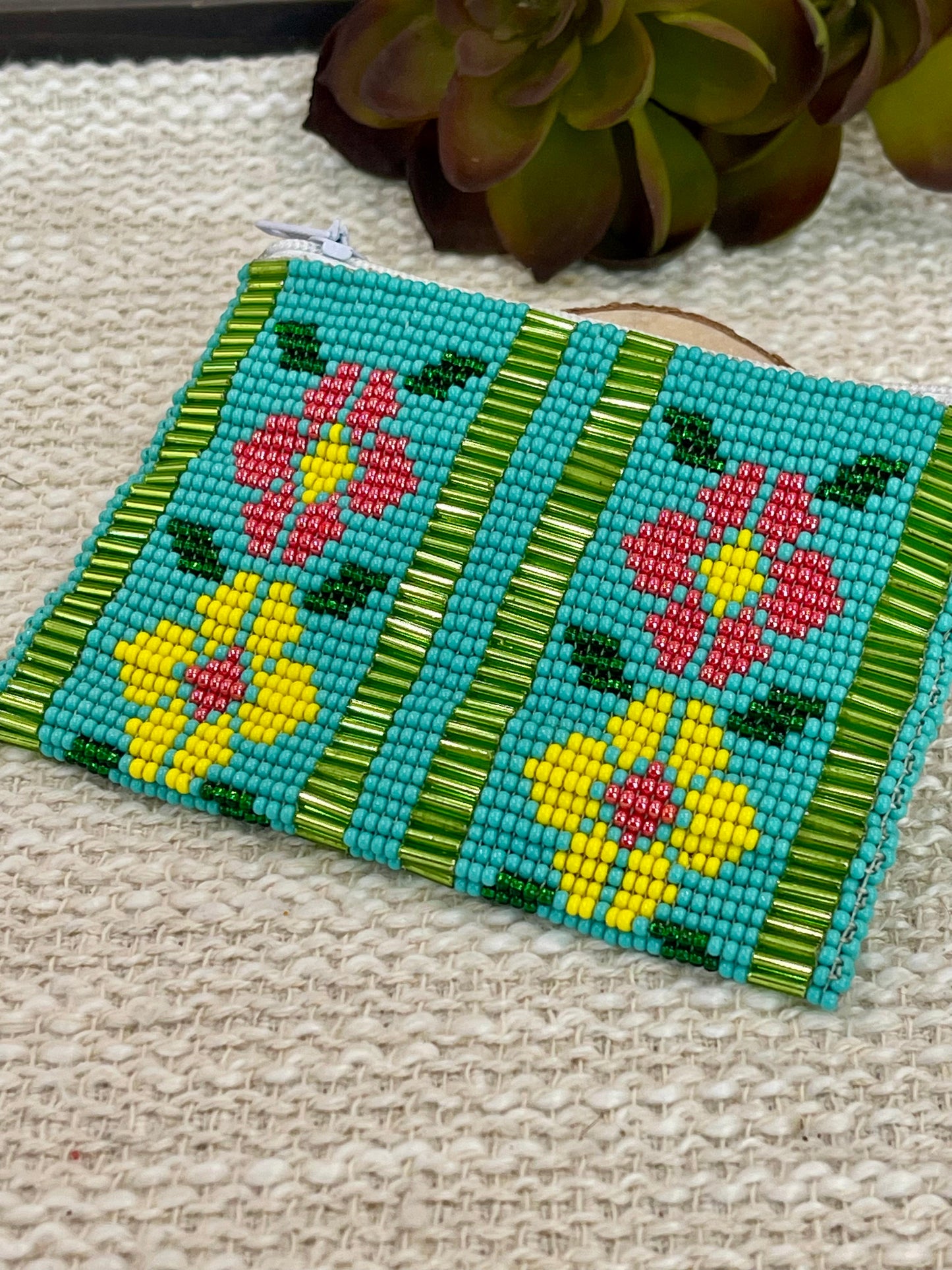 Handmade Beaded Flower Coin Purse