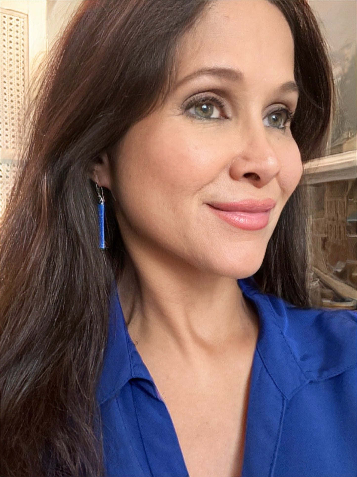 Dark Blue Opal Column Earrings