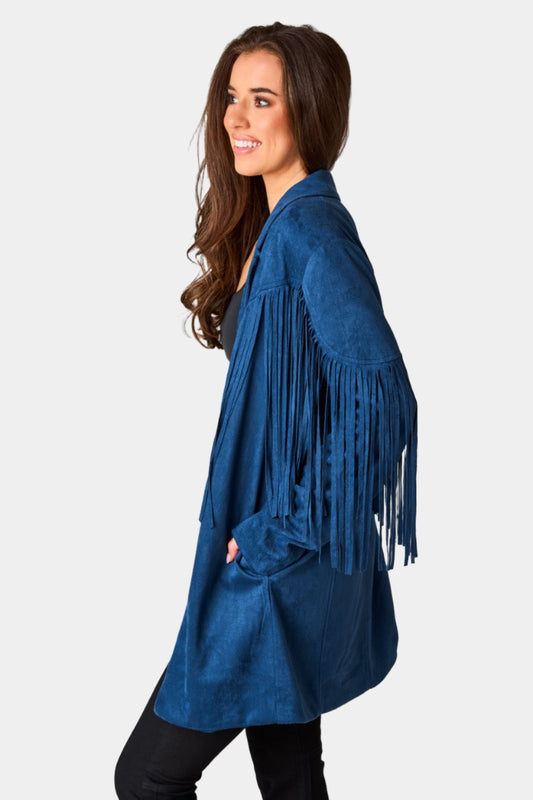 Dutton Fringe Suede Jacket - Navy