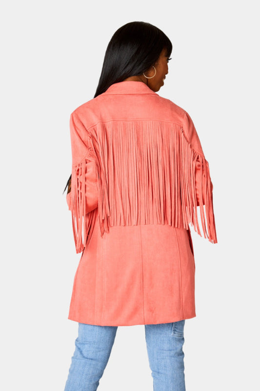 Dutton Fringe Suede Jacket - Coral