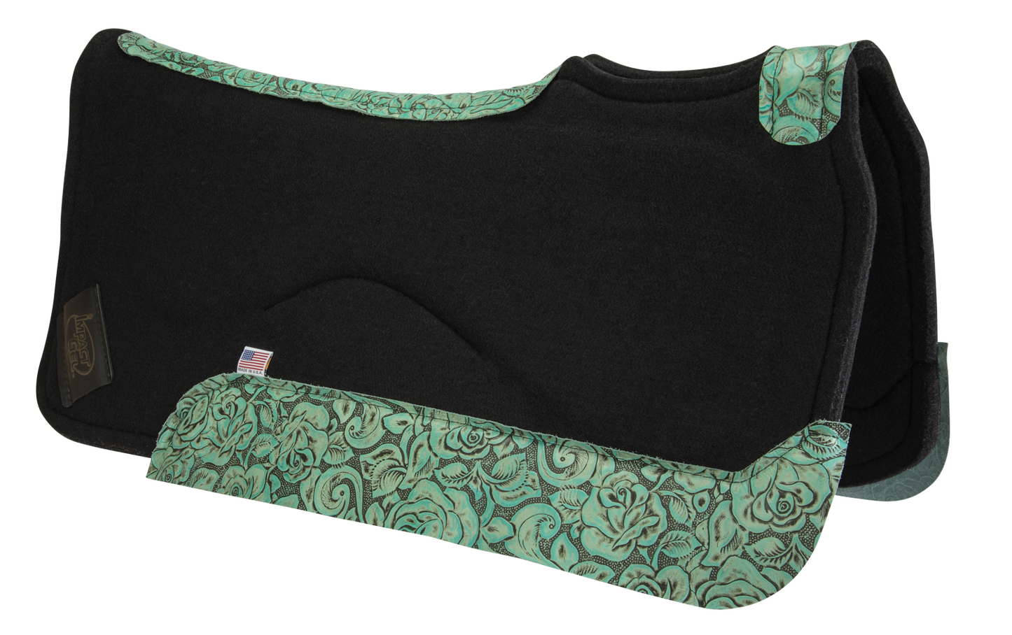 Contour Classic Saddle Pad- Black with Teal Floral Wear Leather