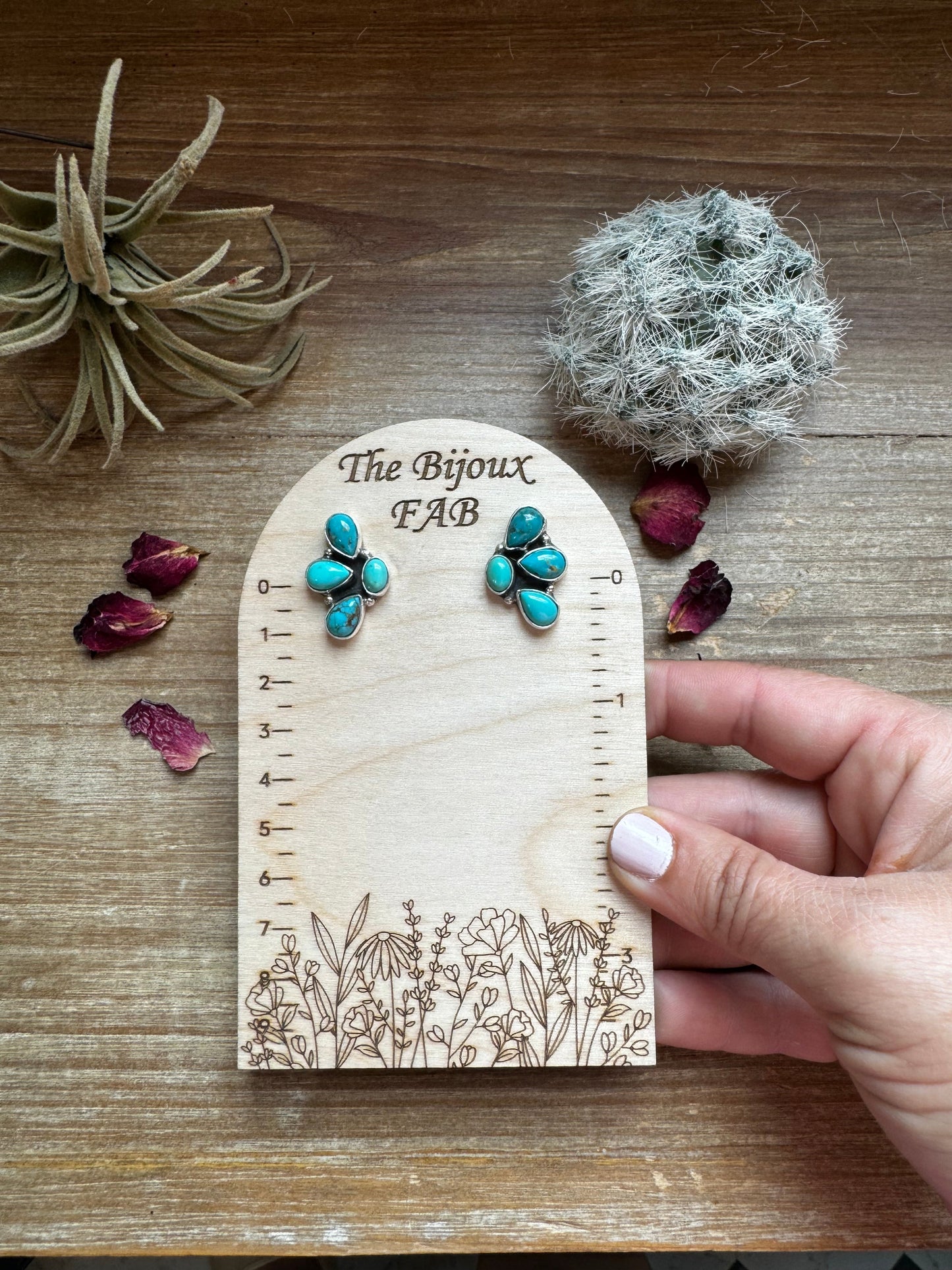 Stud 3 teardrop Kingman Turquoise Earrings