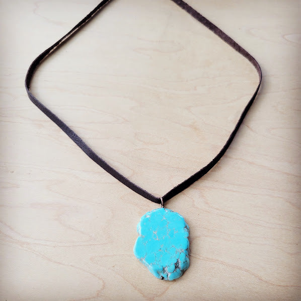 The Jewelry Junkie **Turquoise Slab Pendant on Leather Cord Necklace 254d